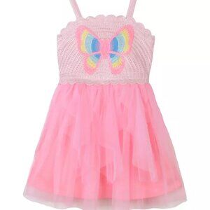 Pink & Violet Little Girls Hot Pink Sleeveless Butterfly Crochet Mesh Dress NWT